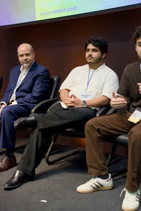 Rayyan Naik on a panel at the Niya Global Startup Summit 2026